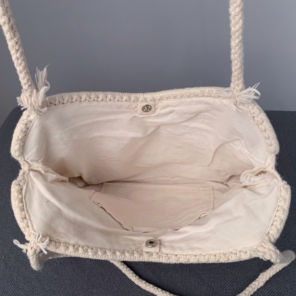 Vintage 70s Macrame Knit Large Bag Tote Purse - Picture 7 of 7